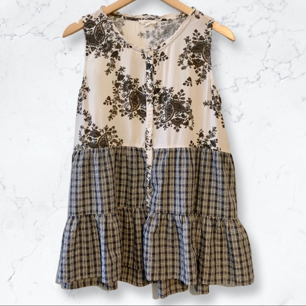 Mystree Button Down Paisley/plaid Top